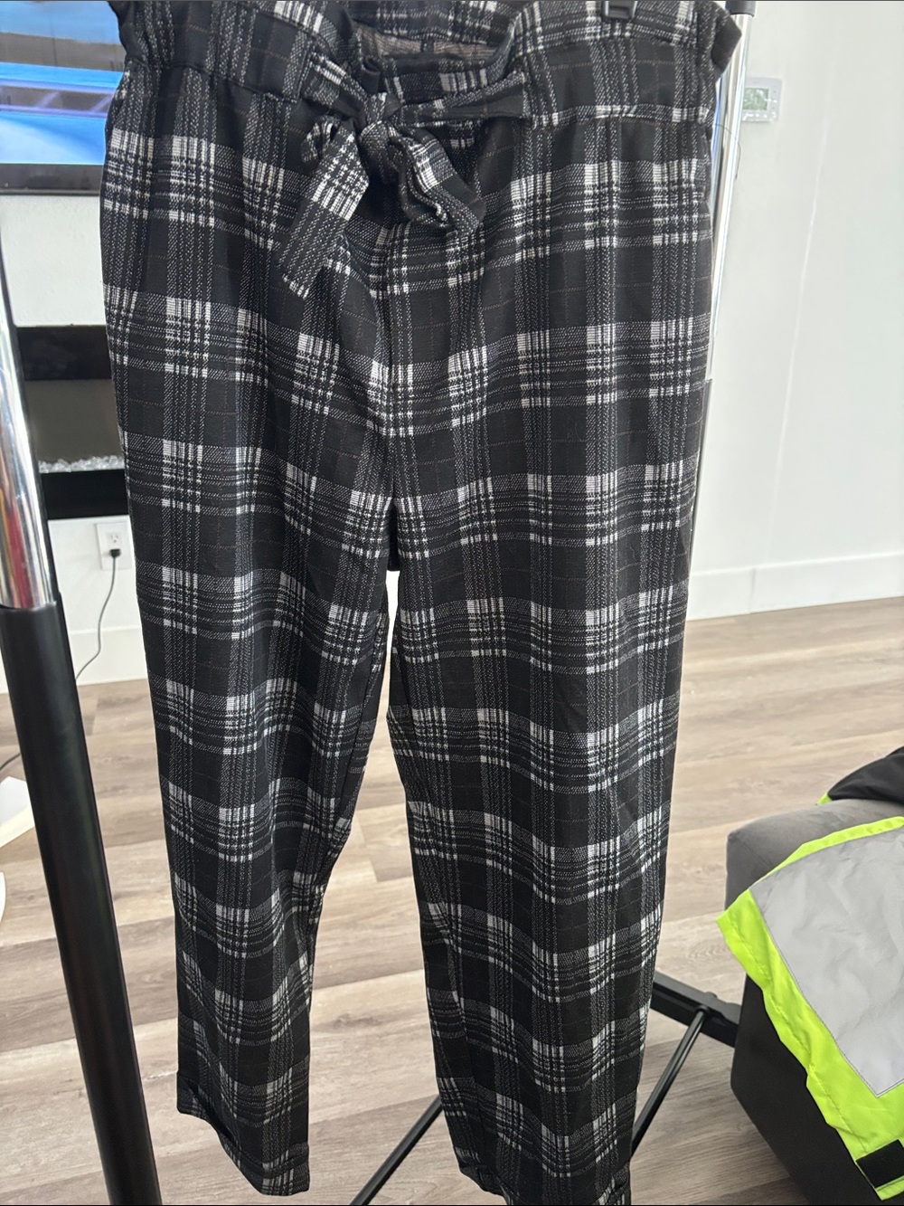 Romeo & Juliet Couture Black and White Plaid Paperbag Trousers